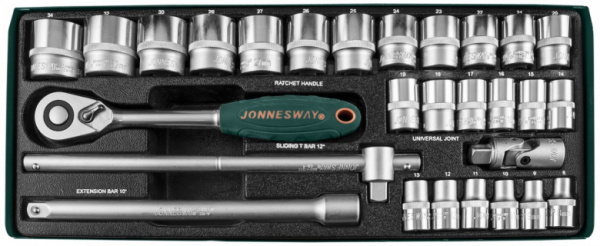 Набор головок торцевых 1/2"DR в ложементе 8-34 мм 28 предметов S04H4728SP Jonnesway